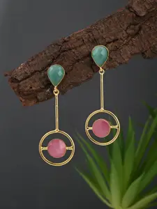 Anvik Gold-Plated Artificial Stones Studded Circular Shaped Drop Earrings