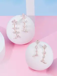 Zaveri Pearls Set of 2 Rose Gold-Plated CZ Studded Diamond Shaped Drop Earrings