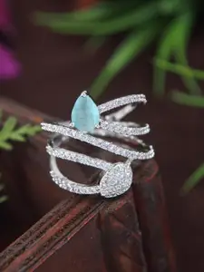 SGA FASHION Silver-Plated Zircon & American Diamond Studded Finger Ring