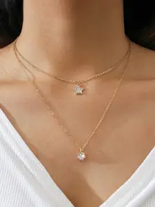 Shining Diva Fashion Gold-Plated Crystals Layered Necklace
