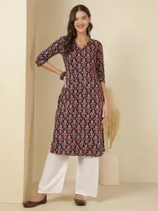 Nayo Ethnic Motifs Printed V-Neck Cotton Straight Kurta