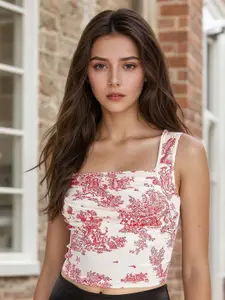 StyleCast x Revolte Women Printed Square Neck Sleeveless Fitted Top