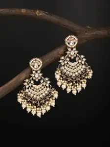 Anvik Gold Plated Artificial Stones Studded and Beaded Contemporary Drop Earrings