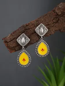 Anvik Silver-Plated Oxidised Teardrop Shaped Drop Earrings