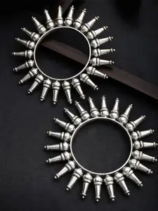 Sangria Set Of 2 Oxidised Silver-Plated Bangles