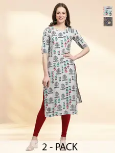 Anouk Rustic Selection Of 2 Floral Printed Round Neck Straight Kurtas