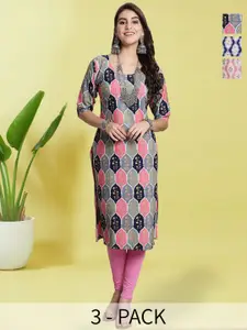 Anouk Rustic Selection Of 3 Floral Printed Round Neck Straight Kurtas