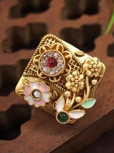 SGA FASHION Gold Plated American Diamond Stone Studded Finger Ring