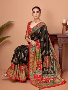 Sangria Ethnic Motifs Printed Festive Wear Saree with Matching Unstitched Blouse