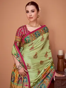 Sangria Ethnic Motifs Printed Saree with Matching Unstitched Blouse