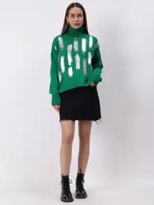 Fashion Gaiia Women Printed Turtle Neck Woollen Sweater