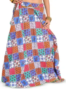 Exotic India Floral Printed Long Patchwork Skirt With Piping
