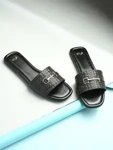 Styli Women Textured Embellished Casual Open Toe Flats