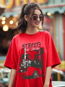 Leotude Women Graphic Printed Round Neck Cotton Relaxed Fit T-shirt