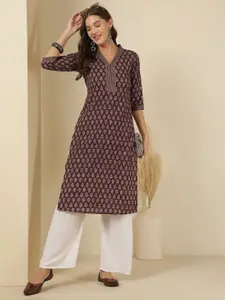 Nayo Women Ethnic Motifs Printed V-Neck Straight Kurta
