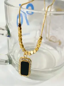 TEULRIP Gold-Plated Stainless Steel Black Block Pendant Snake Chain