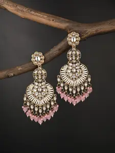 Anvik Gold-Plated Artificial Stones Studded & Beaded Floral Shaped Chandbalis