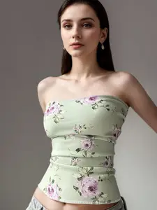 StyleCast x Revolte Floral Printed Bardot Crop Top