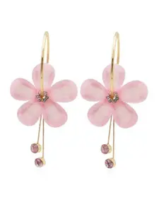 Celestique Cubic Zirconia Studded Floral Shaped Korean Hoop Earrings