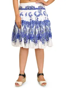 Exotic India Plated Short Skirt With Printed Paisleys