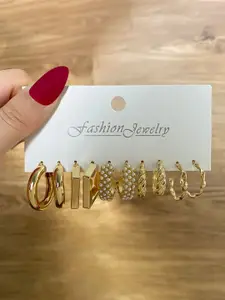 Celestique Set Of 5 Contemporary Korean Hoop Earrings