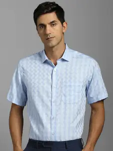 Louis Philippe Windowpane Checked Spread Collar Regular Fit Cotton Formal Shirt