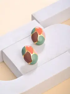 Anvik Gold Plated Marble Enamelled Oval Drop Earrings