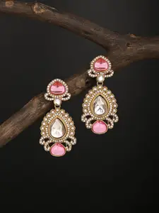Anvik Gold-Plated Kundan Studded Teardrop Shaped Drop Earrings
