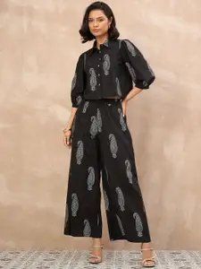 all about you Printed Pure Cotton Shirt Collared Top With Palazzos Co-Ords