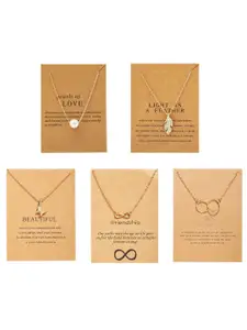 Shining Diva Fashion Set Of 5 Gold-Plated Necklace