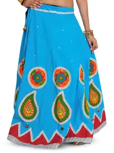 Exotic India Ghagra Skirt From Gujarat With Embroidered Applique & Sequins