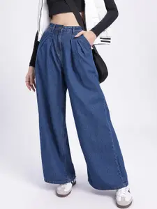 glitchez Women Flowy Silhouette Mid-Rise Pure Cotton Pallazzo Jeans