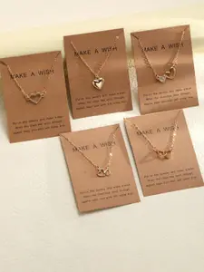 Shining Diva Fashion Set Of 5 Gold-Plated Crystals Studded Necklace