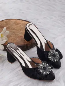 BAESD Women Embellished Velvet Block Heel Pumps