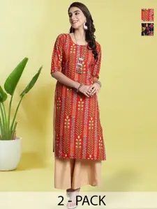 Anouk Rustic Selection Of 2 Women Ethnic Motifs Printed Daily Straight Kurtas