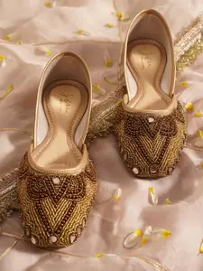 JM Looks Women Zardosi Beads Work Jutti Embllished Mojari Bellies Slip-On Shoes