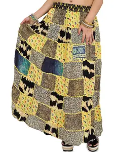 Exotic India Long Printed Dori Skirt From Gujarat With Patch Work