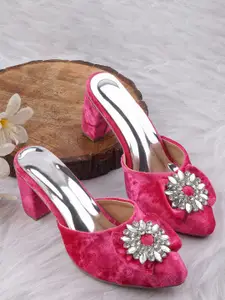 BAESD Embellished Velvet Block Heel Sandals