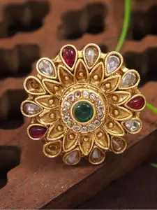 SGA FASHION Gold Plated American Diamond Stone Studded Finger Ring