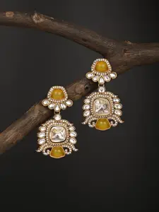 Anvik Gold-Plated Kundan Studded Contemporary Drop Earrings
