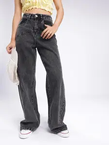 glitchez Women Baggy Wide Leg High-Rise Light Fade Panelling Jeans