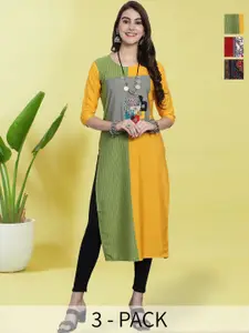 Anouk Rustic Women Pack of 3 Ethnic Motifs Printed Straight Kurtas Pack of-3