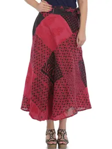 Exotic India Wrap-Around Long Skirt With Printed Patch-work