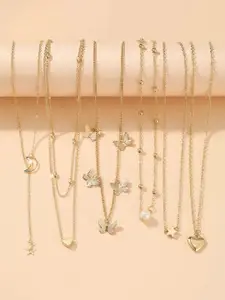 Shining Diva Fashion Set Of 6 Gold-Plated Pearls Studded Necklace