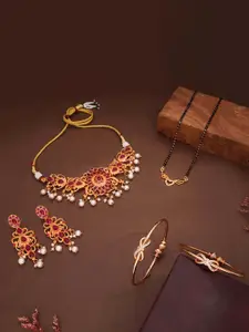 Anouk Women Gold-Plated Stone Studded Jewellery Set With Mangal Sutra & 2Pc Bangles