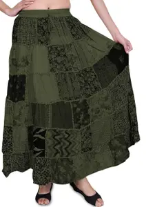 Exotic India Long Printed Dori Skirt From Gujarat With Patch Work