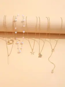 Shining Diva Fashion Women Pack Of 5 Gold-Plated Necklace