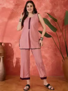 Sangria Round Neck Top With Trousers Co-Ords