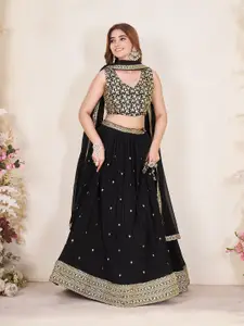 SHOPGARB Embroidered Khari Print Semi-Stitched Lehenga & Unstitched Blouse With Dupatta