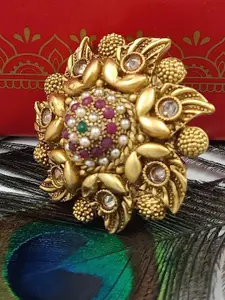 SGA FASHION Gold Plated American Diamond Stone Studded & Beaded Finger Ring